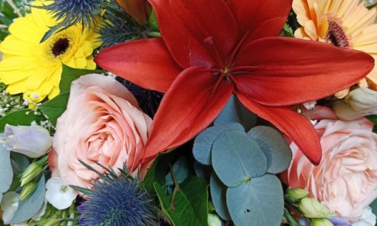 Bouquet rond coloré par votre fleuriste à Saint Aubin D'Aubigné.